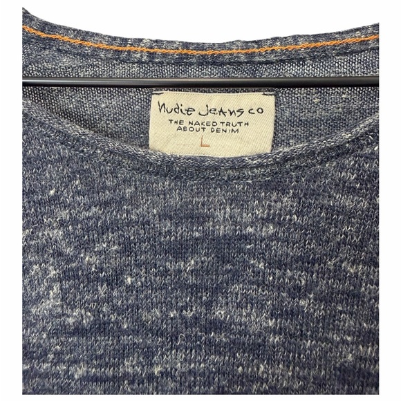 Nudie Jeans Co Vladimir Wool Linen Sweater Blue Speckled L Minimalist - Picture 4 of 5